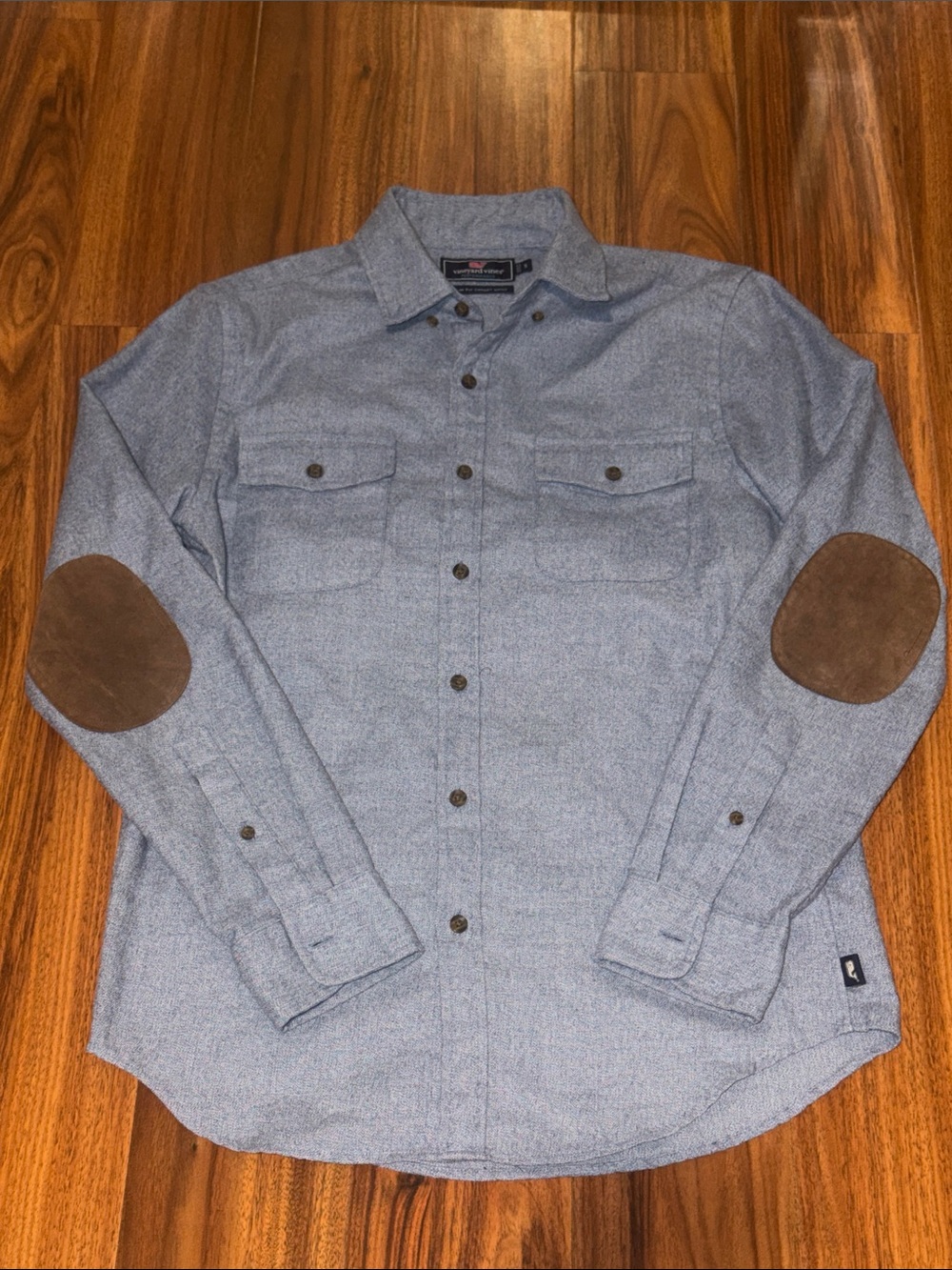 Vineyard Vines Light Blue Button-Down Shirt with Brown Elbow Patches